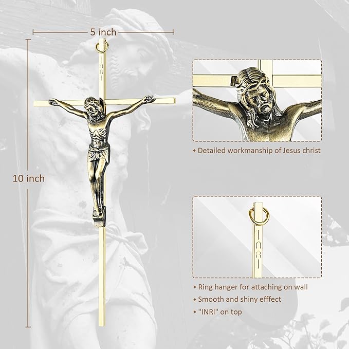 ACHIBANG 10" Crucifix Wall Cross 3 Pack – Gold, Silver & Copper Jesus Crosses for Wall, Catholic Crucifix Wall Decor for Home or Over-the-Door Blessing