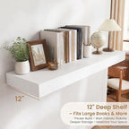 FLYJOE 48 Inch Long Floating Shelves for Wall Set of 1, 12" D Wood Grain Bathroom Shelves with Invisible Brackets, Easy Install Engineered Wood Storage Shelves for Kitchen, Living Room, Bedroom