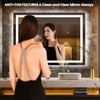 LOAAO 52"x36" LED Bathroom Mirror with Lights, Anti-Fog, Dimmable, Backlit + Front Lit, Lighted Bathroom Vanity Mirror for Wall, Memory Function
