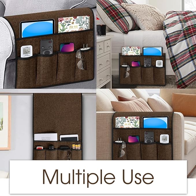 Joywell TV Remote Control Holder for Recliner Sofa Armrest Organizer Couch Caddy Armchair Armrest Organizer Sofa Arm Chair Caddie with 6 Pocket Storage for Magazine, Tablet, Phone, iPad, Dark Brown