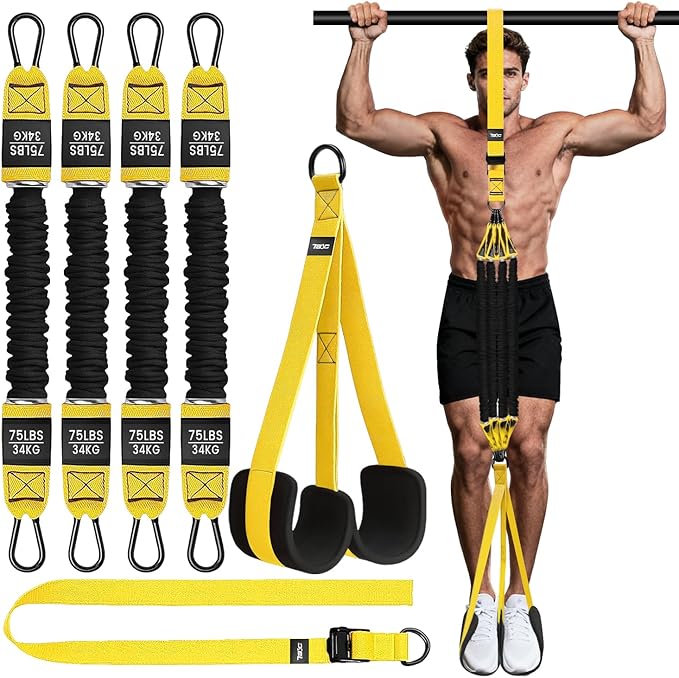Pull Up Assistance Bands - Adjustable Heavy Duty Resistance Band for Pull Up Bar with 4 Assist Bands, Dual Footrests, Resistance Bands for Ｗorking Out, Strength Training, Home Gym