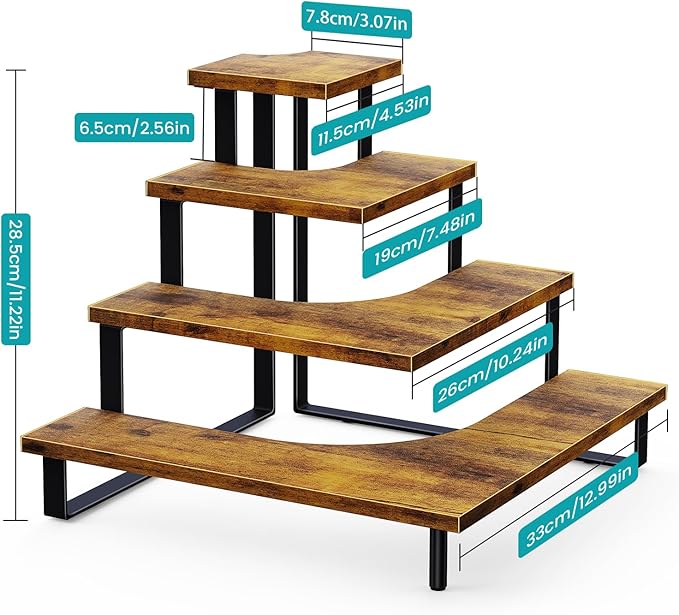 ELITEROO 4 Tier Riser Stand, Wooden Display Stands, Farmers Market Rack, Vendor Shelves for Craft Fair, Tumbler Candles, Perfume, Makeup, Right Angle Corner