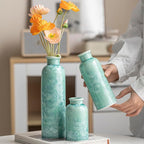 Modern Ceramic Vase Set of 3, Green Crystalline Glaze Colors, Decorative Bottles for Home, Farmhouse Rustic Decor Housewarming Gifts, Wedding Gifts, Birthday Gifts for Women(Crystalline Glaze Green)