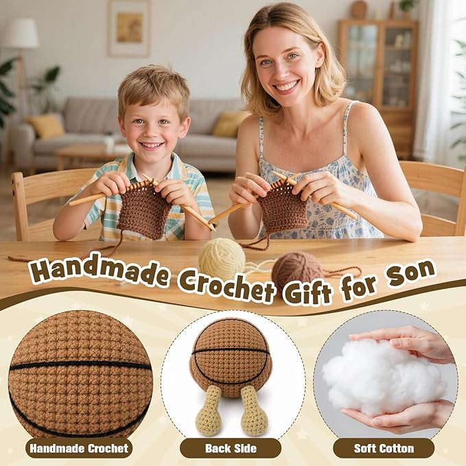 Inspirational Graduation Gifts for Son 2026 from Mom Dad, Handcrafted Crochet Basketball Keepsake, Basketball Gifts for Teen Boys Adult Bonus Son, Motivational Sports Desk Room Decor Accessories