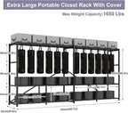 95% Assembled 96" L Heavy Duty Wardrobe Closet, Premium Extra Large Strong Heavy Duty Clothes Rack with Cover,Portable Foldable Freestanding Garment Rack for Hanging Clothes, Black