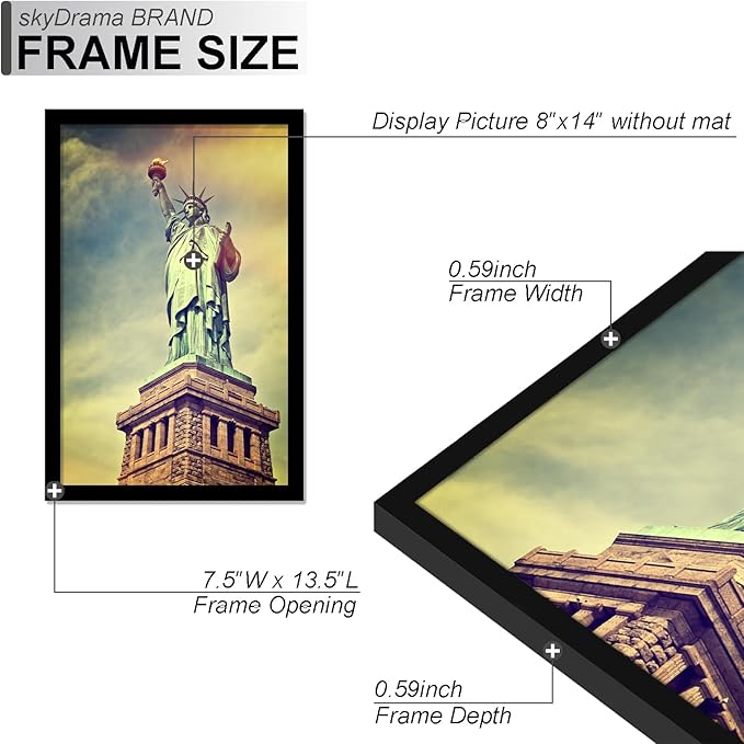 100% Solid Wood 8x14 Picture Frame Set of 3, Black Frame for 8 x 14 Inch Picture Poster Photo, Light Weight 8 by 14 HQ Matte Black Frame for Wall - 3 Pack/Black/8"x14"