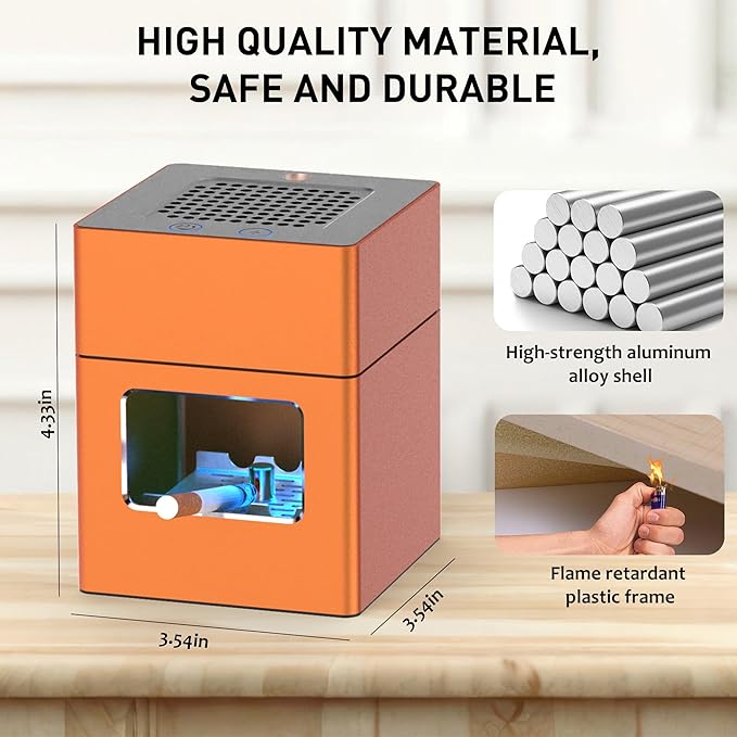 Aluminum Housing Smokeless Ashtray, Multifunctional 3 in 1 Smoke Ashtray with Lighter & USB Rechargeable, HEPA Filter, Home or Office (Orange)