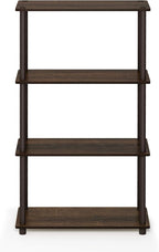 Furinno TURN-N-TUBE Storage Shelves, 4-Tier Toolless Book Shelf, Corner Shelf, Toolless Open Shelves, for Organization and Storage, Living Room, Garage, Home Office, Walnut