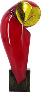 Mid-Century Modern 15 Inch Resin Owl Sculpture - Handmade Vintage Home Decor Statue for Bookshelves, Office Desk, Mantel & Collector Display (red)