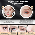 MIYADIVA Makeup Mirror with Lights,20X Magnifying Mirror with Light and Touch Switch,Vanity Mirror with 3 Color Light and 80 LEDs,2-Sided Lighted Magnified Mirrors 8.8 Inches, Black