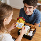 6 Pack Cute Handmade Crochet Dolls Set with Positive Cards & Black Gift Box - Cat Rabbit Sloth Calf Coffee Cup & Taco, Emotional Support Gifts for Friends Women Men Funny Desk Decor for Holidays