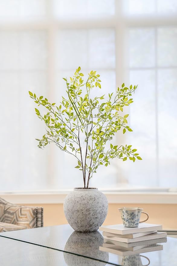 Rustic Farmhouse Textured Ceramic Vase, Large Round Distressed White Pottery Flower Vase for Centerpieces, Kitchen, Living Room, Bedroom, Table Top Decor, Gift & Weddings