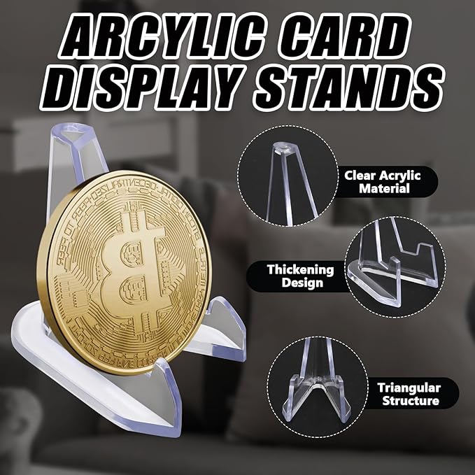 Bonsicoky 20 Pack Mini Clear Acrylic Easel Display Stands - Durable Display Holders for Coins, Card, Medals, and Collectibles - 2.7 Inch Tall
