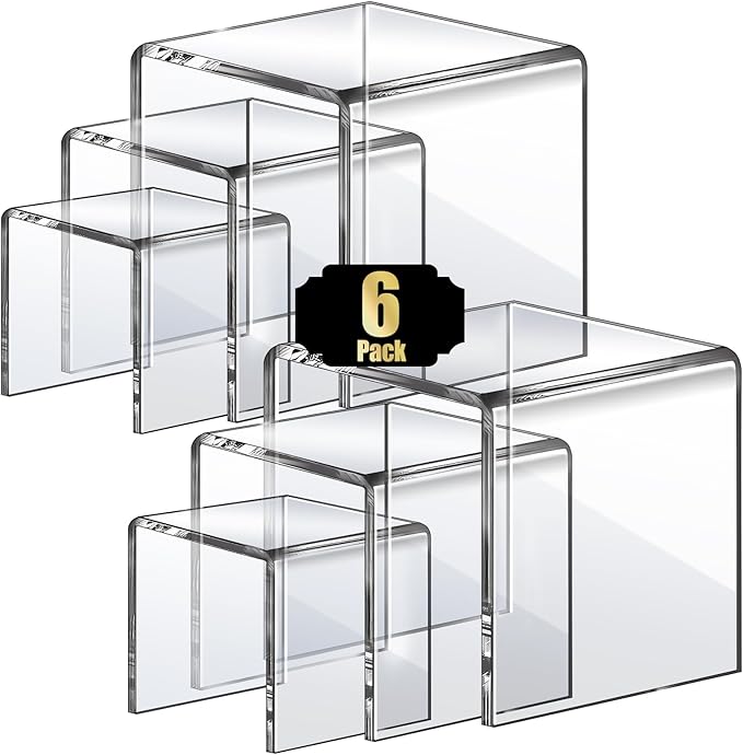 Aheroi Acrylic Risers, 6Pcs 2Set(3"*4"*5") Display Risers Display Stands, Small Square Risers Display Stands for Figures, Cupcake Tier Stand for Wedding Party, Food Statue Candy Acrylic Dessert Display Shelf