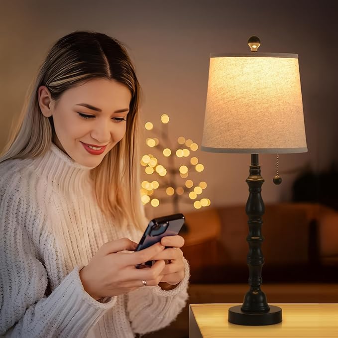 Terpsichore Lamps Set of 2 Modern Farmhouse Table Lamp Bedside Reading Lamps Living Room End Tables Set Lamps for Night Stands Bedroom Night Lamp,High 26.25 Inch, (Black, High 26.25 inches)