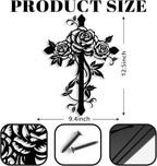 Kercan Metal Rose Cross Wall Decor - Modern Room Decor Black Cross Wall Art Home Decor for Living Room, Bedroom, Dining Room, Porch