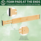 4 Pack Bamboo Drawer Dividers 2.6" High,Adjustable Spring Loaded Clothes Drawer Organizers for Kitchen, Dresser, Bathroom, Bedroom and Office