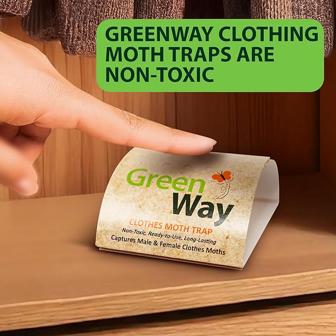 Greenway Clothing Moth Traps with Powerful Pheromone Lures for Effective, Odor-Free Closet Protection, Non-Toxic, Eco-Friendly & Long-Lasting Solution, 2 Packs (Includes 4 Traps & 4 Lures)