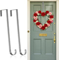 2 Pack Wreath Hangers for Front Door,12 Inch Wreath Hanger Hook for Front Porch Decor,Metal Over The Door Hooks Hanger for Halloween Fall Christmas Decorations Outdoor Indoor Home Decor,Silver