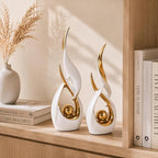 2 PCS White Gold Ceramic Statues For Home Decor Accents, Modern Abstract Art Sculptures, Elegant Tabletop Decorative Objects For Dining Room, Entryway, Tv Stand, Mantel, Coffee Table Centerpieces