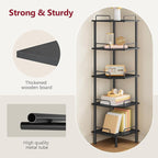 Tajsoon Corner Shelf Stand, 5 Tier Industrial Corner Shelves, Multipurpose Standing Display Shelf, Corner Shelving Unit for Bedroom, Living Room, Office, Kitchen, Black
