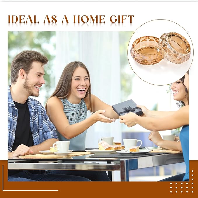 Timgle Glass Ashtray 4 Packs Round Crystal Ash Tray Clear Ashtrays for Home Portable Heavy Duty Decorative Office Patio Indoor Outdoor(Amber)