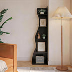 VECELO 2 Pcs Wavy Corner Shelf, Decorative 6-Tier Corner Display Bookshelf, Tall Storage Organizer for Small Spaces, Living Room or Bedroom, Black