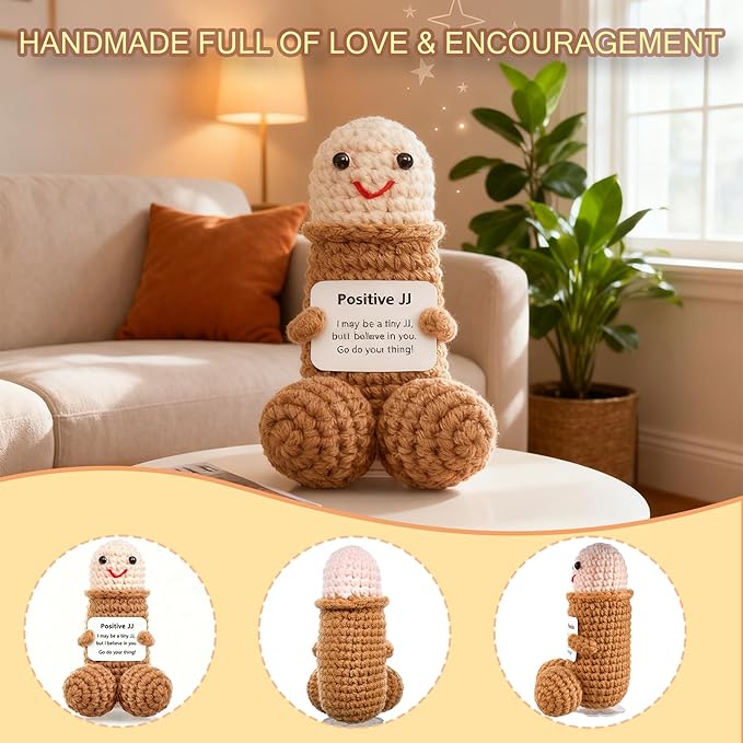 Emotional Support Positive Crochet Animals Pickle Funny Gag Doll Gifts for Adult Men Women Friends, Weird Things Stuff Desk Decor