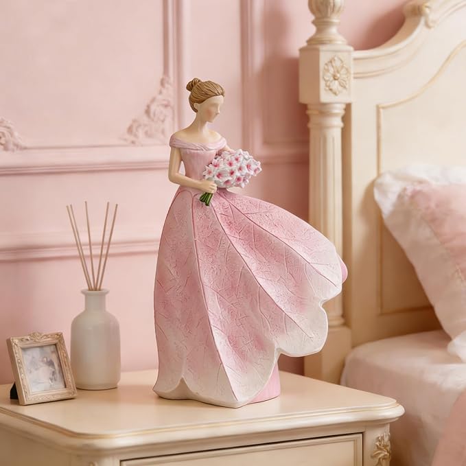 Guichifun Fairy Statue Collection Home Decoration - Pink Leaf Angel Girls Resin Home Garden Patio Living Room Decor Memorial Gift for Mom 7.5 x 4.5 x 11.5 Inch