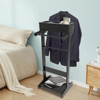 Wood Suit Rack, 22.05 Lbs Wooden Clothes Valet Stand, Freestanding Clothing Valet Stand Suit with Non-slip Base & Drawer for Bedrooms Living Rooms Hallways (Black)