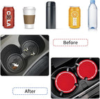 COCASES Car Coasters, 4 Pack Vehicle Bling Car Coaster, Universal Rhinestone Coaster for Cup Holders, Car Interior Accessories Silicone Car Coasters for Women(2.75'' Red, White Crystal Circle)