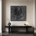 Framed Square Black Tree Ring Abstract Wall Art, Modern Nature Canvas Prints, Contemporary Black Minimalist Tree Lines Pictures for Living Room Bedroom Dining Room Hallway Office Wall Decor 24x24 In