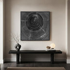 Framed Square Black Tree Ring Abstract Wall Art, Modern Nature Canvas Prints, Contemporary Black Minimalist Tree Lines Pictures for Living Room Bedroom Dining Room Hallway Office Wall Decor 24x24 In