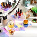 Chuangdi 2 Sets Acrylic Display Risers, Product Stand, Jewelry Display Riser Shelf Showcase Fixtures for Dessert Cupcake Candy Figure Treat Action Showcase(Rainbow Color,Small Set)