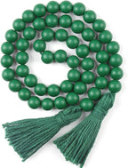 RAMIRABI St Patrick's Day Wood Beads Garland with Tassels Farmhouse Beads Rustic Prayer Beads Boho Beads for Boho Home Decor,Wall Hanging Decoration (Deep Green)