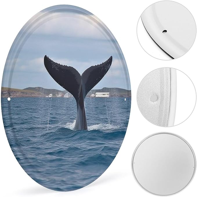 Wall Picture, with Whale Tail Printed Circular Iron Hanging Picture,Wall Art Decor,Home for Bedroom Living Room Bathroom Decor,Iron Painting 11.8X11.8 in