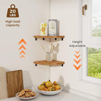 Fun Memories Corner Shelf Wall Mount Set of 2 - Solid Oak Wood Floating Corner Shelf with Cable Hole, 7in Rustic Design for Bedroom, Living Room, Kitchen (Natural)