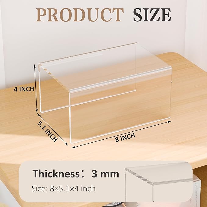Sezanrpt Acrylic Shelf Riser 8x5.1x4 pack of 2, Clear Acrylic Stand for Funko Pop, Collectibles, Brand Store, Home Storage Organizer, 8x5.1x4 Inch