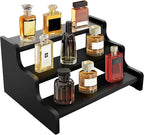 3 Tier Display Risers, Wooden Cologne Organizer for Men, Perfume Organizer Stand, Cologne Stand with Anti-Slip Washers, Wooden Display Shelf Stand for Dessert, Cupcake, Figure and Collection, Black, 3-tier-9.4in