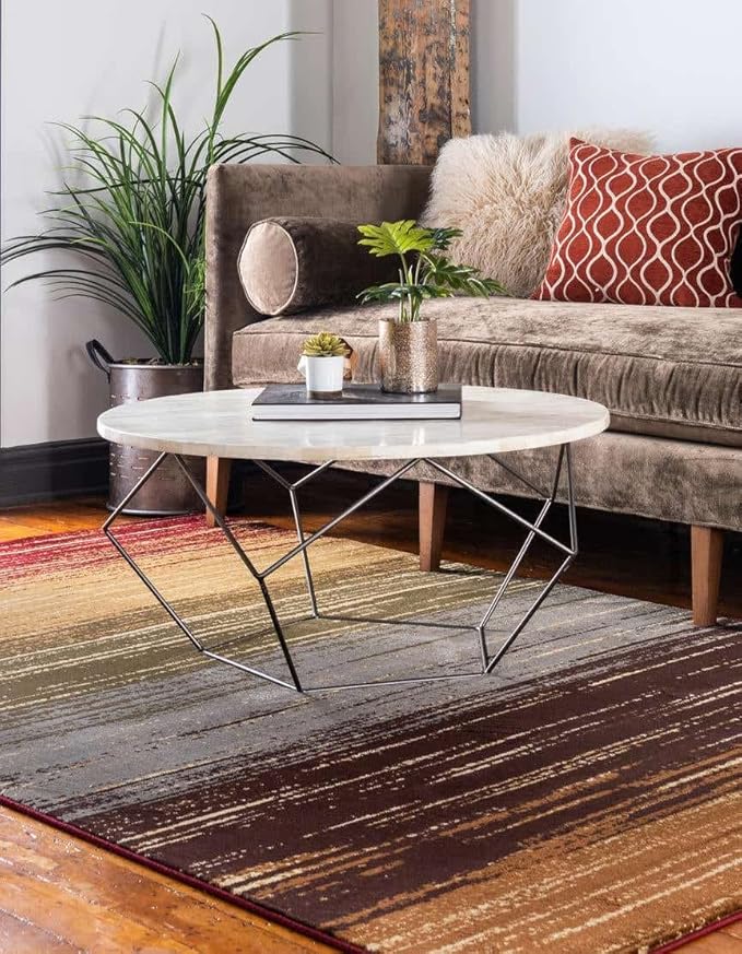 Unique Loom Barista Collection Area Rug - Mundo Nova (7' 1" x 10' Rectangle, Beige/Blue)