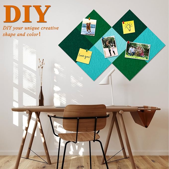 Square Felt Cork Bulletin Board Tiles, Self Adhesive DIY Felt Pin Board for Wall 30" x 20" with 35 Pushpins for Office School Home Wall Decor Stickers Memos Photos Display (Gradual Green)