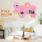 8 Pcs Hexagon Felt Cork Bulletin Board Tiles, Self Adhesive DIY Bulletin Board Pin Board for Office School Home Wall Decor Memos Photos Display(Bright Pink)