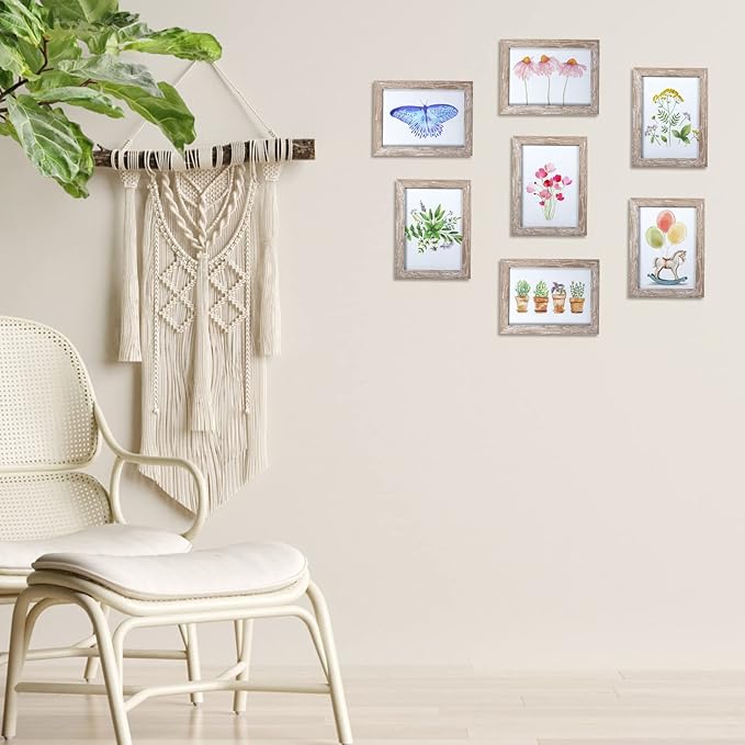 Lyeasw Rustic 5x7 Picture Frame Set of 12, Multi Woodgrain Farmhouse Photo Frames for Wall or Tabletop, Beige