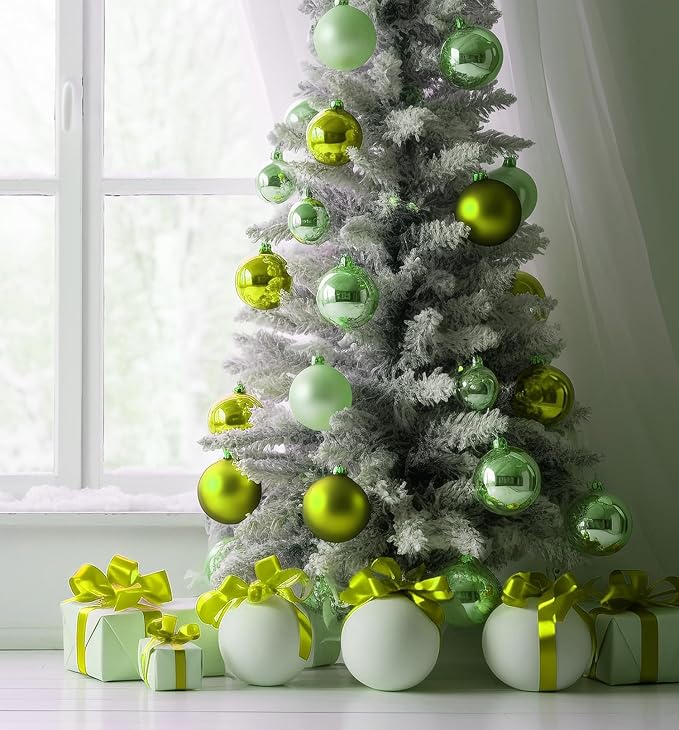 Emopeak 12Pcs Christmas Balls Ornaments for Xmas Christmas Tree - 4 Style Shatterproof Christmas Tree Decorations Hanging Ball for Holiday Wedding Party Decoration (Grass Green, 3.2"/8CM)