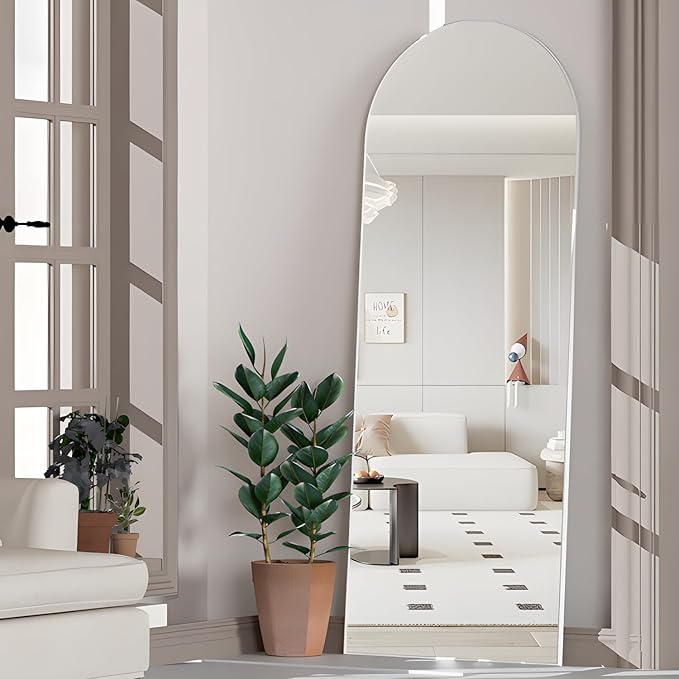 Full Length Mirror, 56"x16" Arch Floor Mirrors with Stand, White Arched Full Body Standing or Leaning Mirror for Bedroom, Living Room