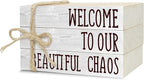 Decorative Books For Home Decor, Rustic Wood Book Stack For Table Decor, Welcome To Our Beautiful Chaos Decor Books For Living Room Bookshelf, Farmhouse Stacked Books Decor (L20)