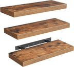 RALGEND Floating Shelves for Wall, 1.5" Thick Wall Shelf Set of 3 with Invisible Brackets, 15.7L x 7.9W Hanging Shelves Farmhouse Home Decor for Bathroom, Living Room, Bedroom, Rustic Brown 4301BJP3BF