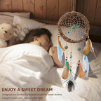 Rattan Dream Catchers with Peacock Feather, Boho Wall Decor Rustic Wooden Native American Wall Art for Bedroom Living Room (Green Blue Mix)