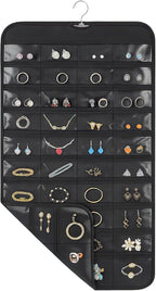 1 Pack Hanging Jewelry Organizer, 80 Clear Pockets earring organizer and storage, Accessories holder organizer for Closet, Jewelries, Necklace, Travel