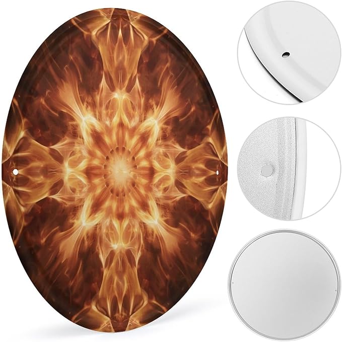 Wall Picture, with Beautiful Flame Pattern Printed Circular Iron Hanging Picture,Wall Art Decor,Home for Bedroom Living Room Bathroom Decor,Iron Painting 11.8X11.8 in